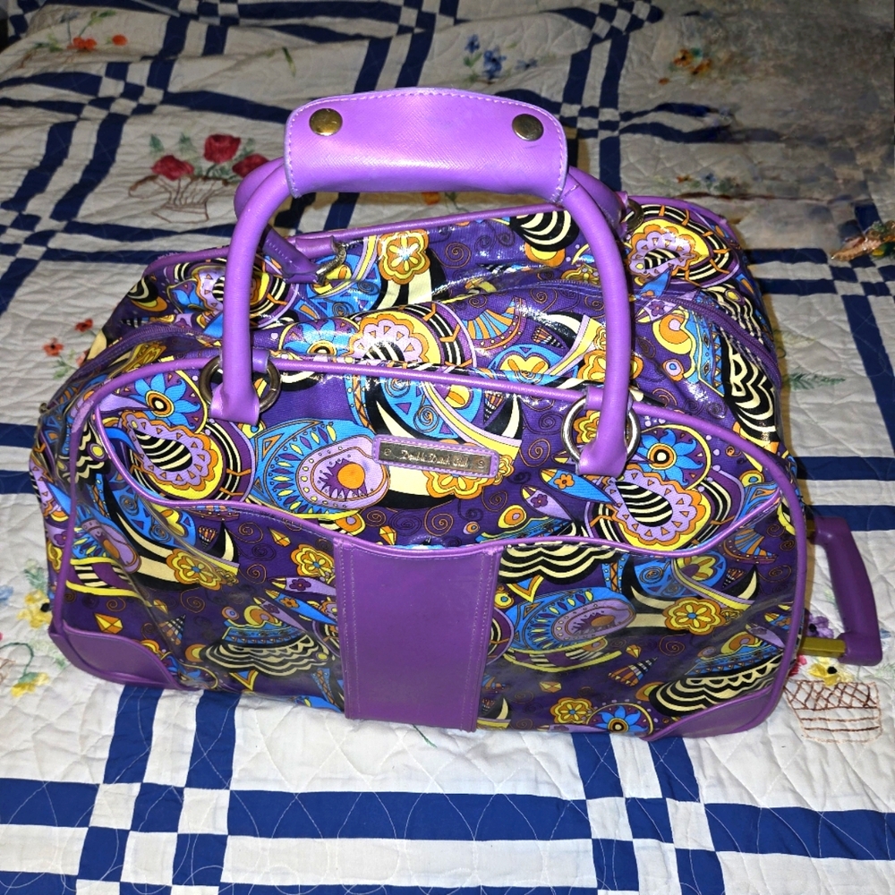 Double Dutch Club Rolling Travel Duffel Bag Paisley Purple Retro MCM Bold Colors